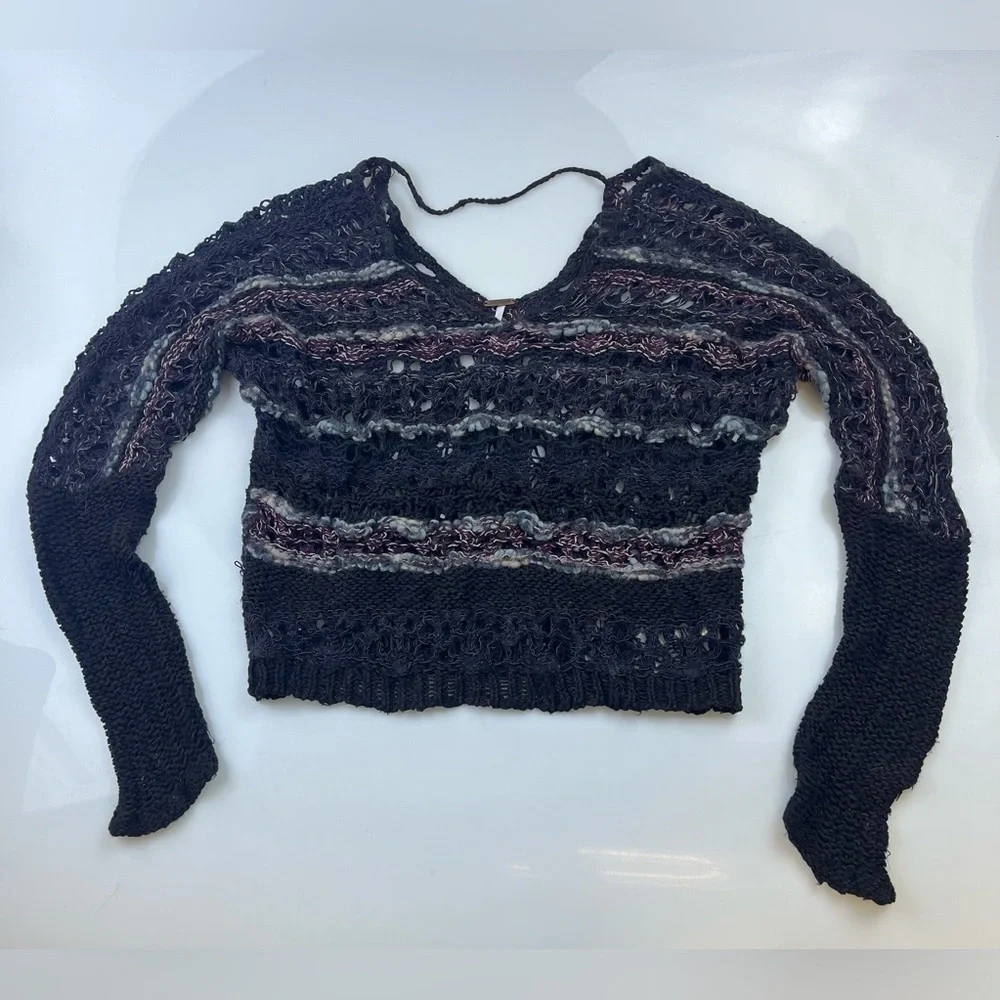 Free People Navy Multicolor Knit Pullover Sweater N274-46 - Picture 1 of 6